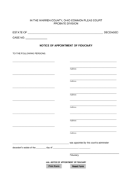 Document preview: Form 4.4A Notice of Appointment of Fiduciary - Warren County, Ohio