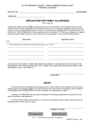 Document preview: Form 7.1 Application for Family Allowance - Warren County, Ohio