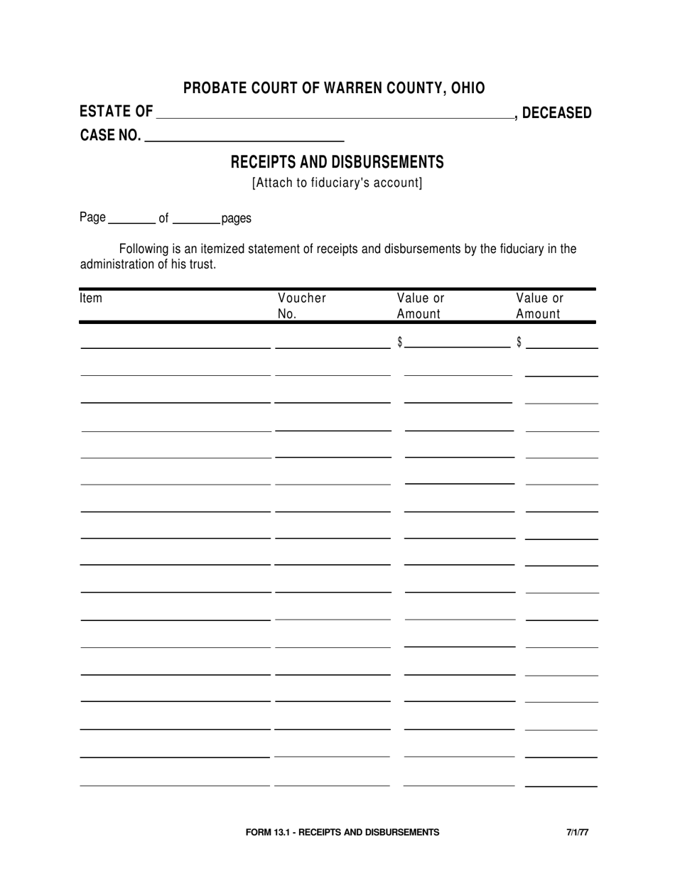 Form 13.1 Receipts and Disbursements - Warren County, Ohio, Page 1