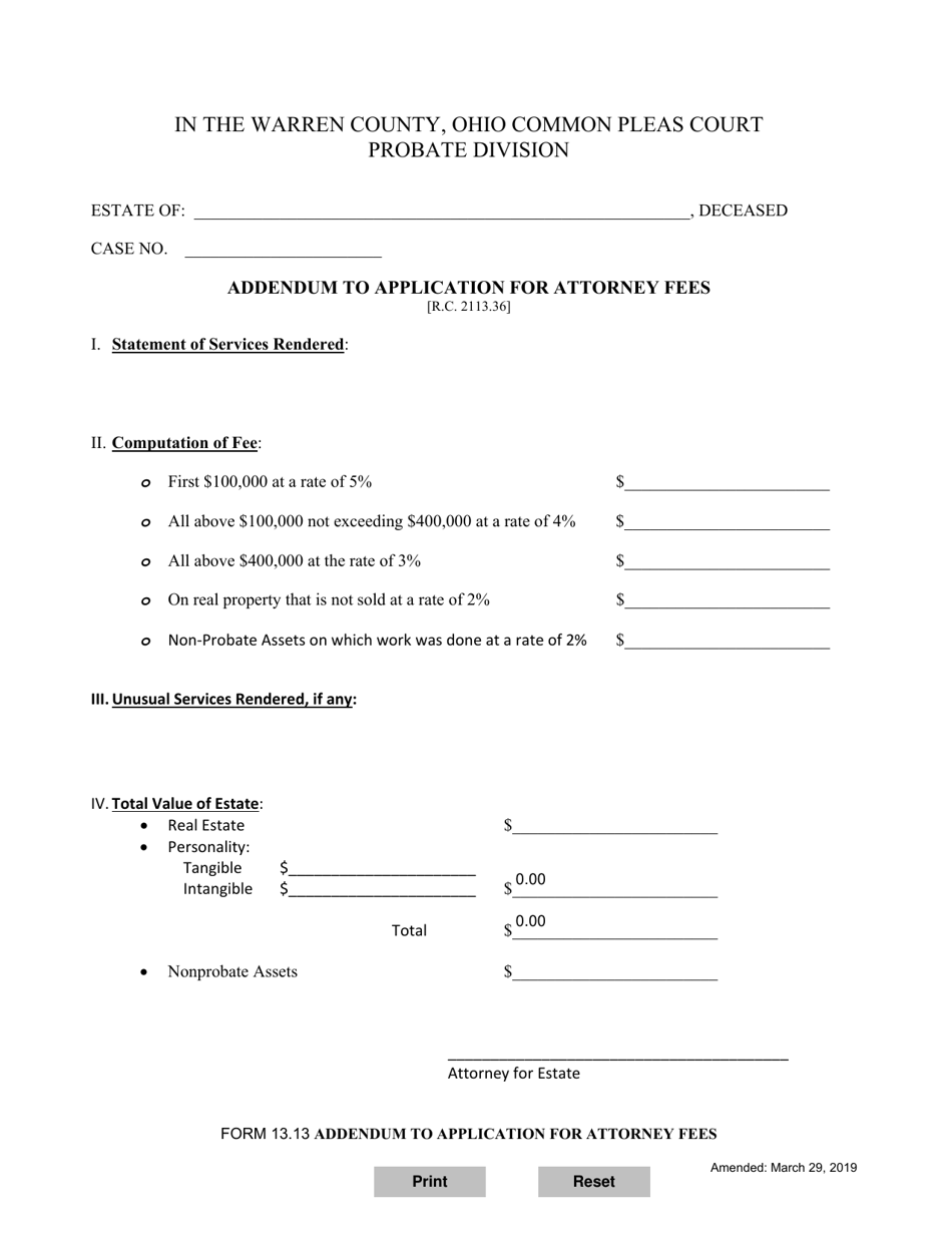 WCPC Form 13.11A Application to Pay Attorney Fees - Warren County, Ohio, Page 3