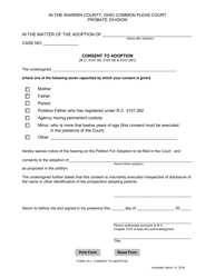Document preview: Form 18.3 Consent to Adoption - Warren County, Ohio