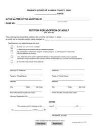 Document preview: Form 19.0 Petition for Adoption of Adult - Warren County, Ohio