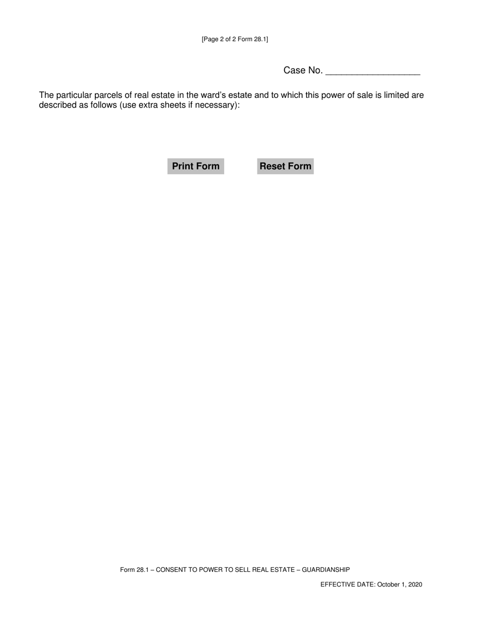 Form 28.1 Consent to Power to Sell Real Estate - Guardianship - Warren County, Ohio, Page 2