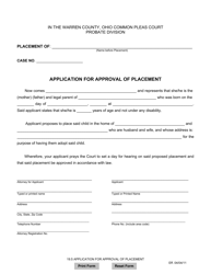 Document preview: Form 19.5 Application for Approval of Placement - Warren County, Ohio
