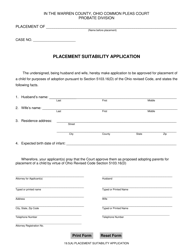 Document preview: Form 19.5(A) Placement Suitability Application - Warren County, Ohio
