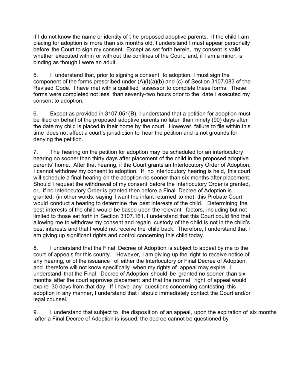 Form 19.6 Acknowledgment of Natural Parent - Warren County, Ohio, Page 2
