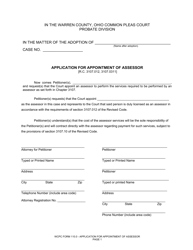 Document preview: WCPC Form 110.0 Application for Appointment of Assessor - Warren County, Ohio