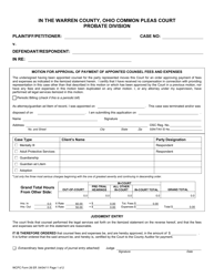 Document preview: WCPC Form 26 Motion for Approval of Payment of Appointed Counsel Fees and Expenses - Warren County, Ohio