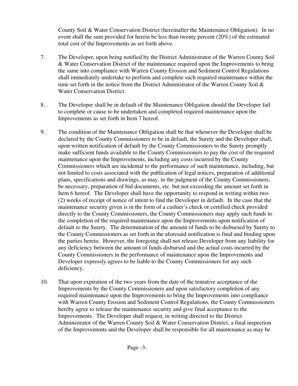 Form ESC-4 Subdivision Public Improvement Performance and Maintenance Security Agreement - Erosion  Sediment Control - Warren County, Ohio, Page 3