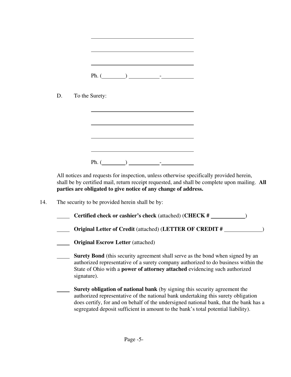 Form ESC-4 Subdivision Public Improvement Performance and Maintenance Security Agreement - Erosion  Sediment Control - Warren County, Ohio, Page 5