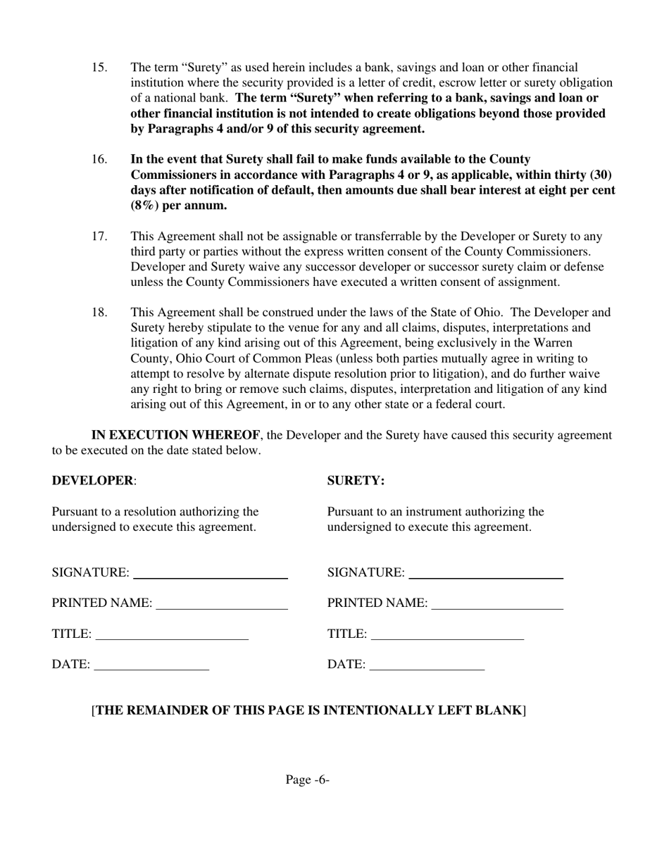 Form ESC-4 Subdivision Public Improvement Performance and Maintenance Security Agreement - Erosion  Sediment Control - Warren County, Ohio, Page 6