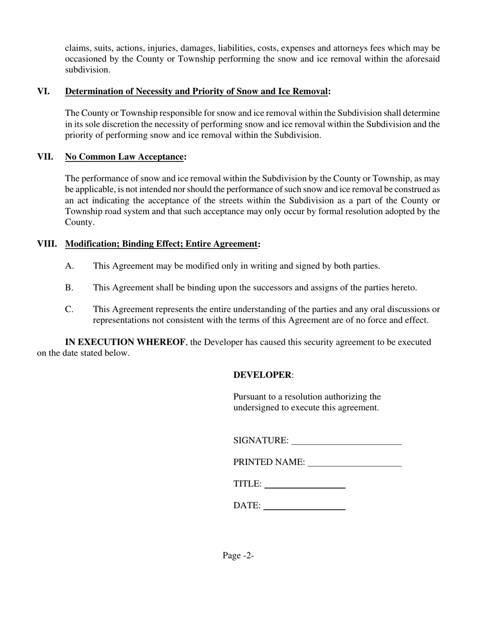 Form SR-6 Agreement for Snow and ICE Removal for Unaccepted Streets - Warren County, Ohio, Page 2