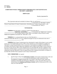 Form SW-2 Subdivision Public Improvement Performance and Maintenance Security Agreement - Sidewalks - Warren County, Ohio