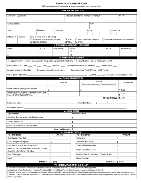 Form OPD-206R Financial Disclosure Form - Ohio