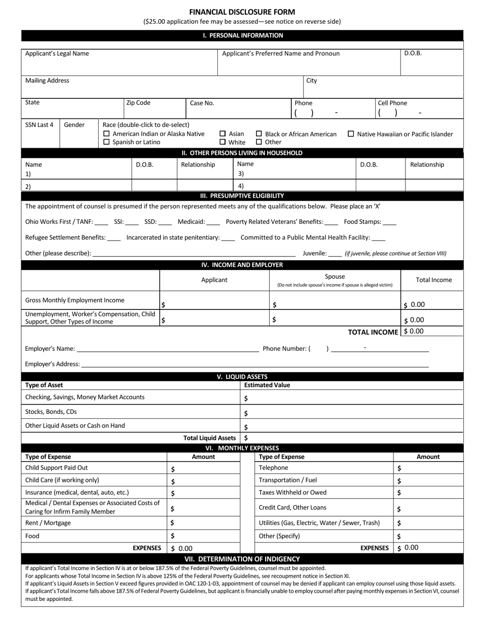 Form OPD-206R Financial Disclosure Form - Ohio, Page 1