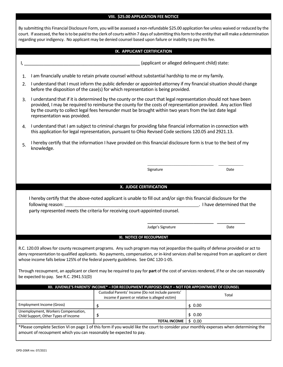 Form OPD-206R Download Fillable PDF or Fill Online Financial Disclosure ...