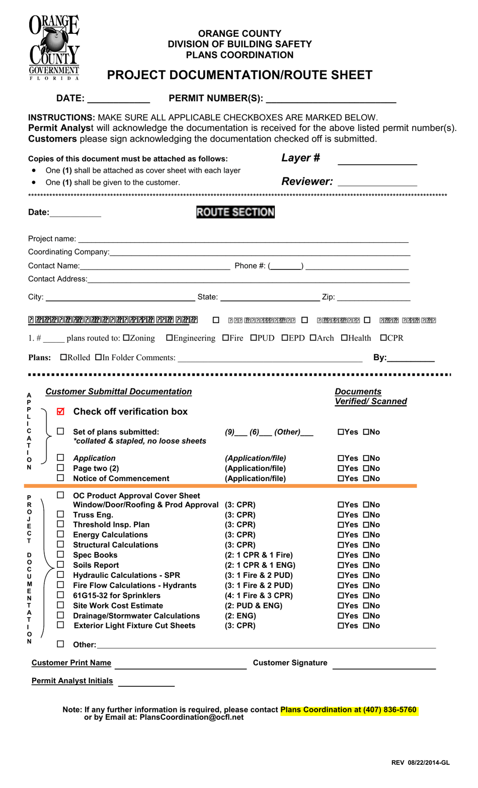 Project Documentation / Route Sheet - Orange County, Florida, Page 1