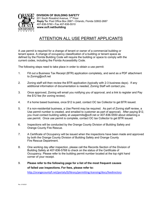 Application for Use Permit - Orange County, Florida