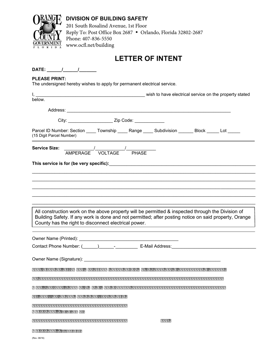 Orange County, Florida Letter of Intent - Fill Out, Sign Online and ...