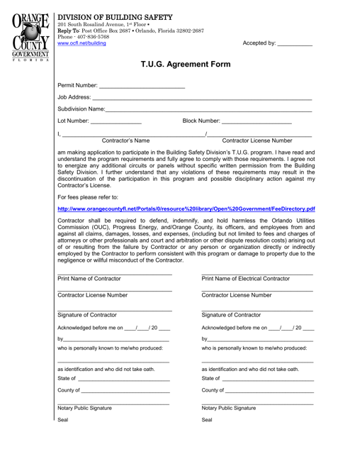 T.u.g. Agreement Form - Orange County, Florida
