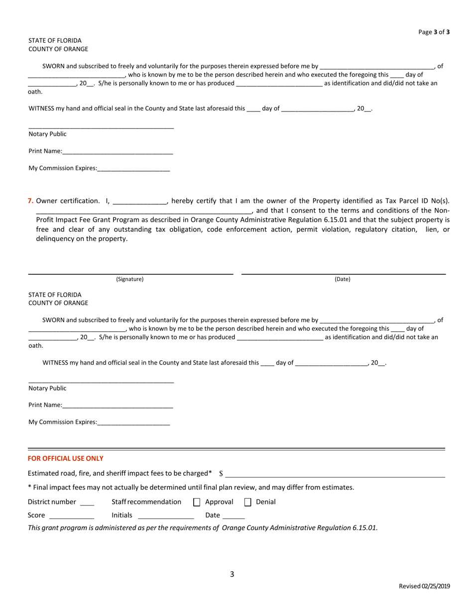 Application for Impact Fee Grant for Qualified Non-profit Organizations - Orange County, Florida, Page 3