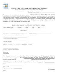 Residential Deferred Impact Fee Application - Orange County, Florida