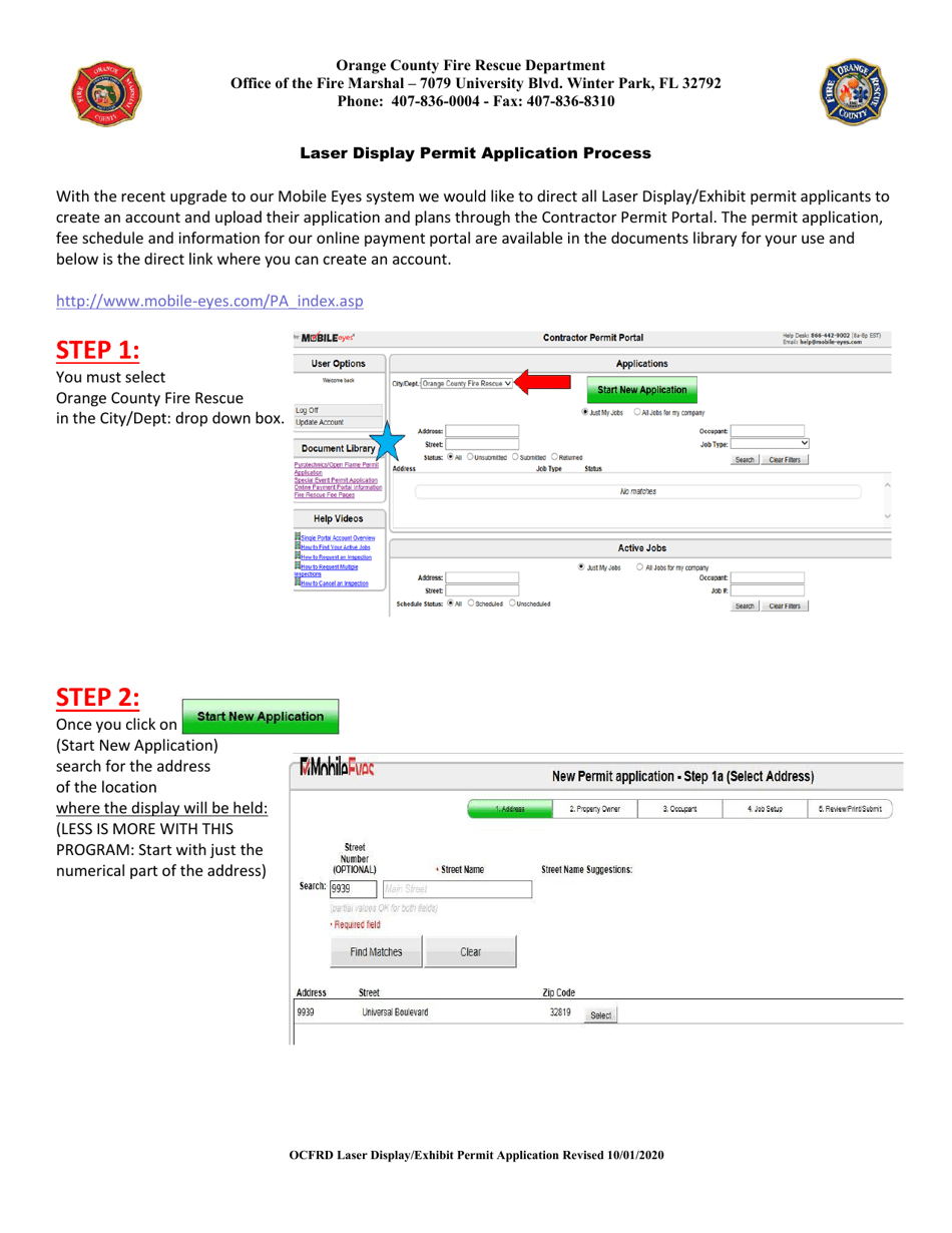 Permit Application for Laser Display / Exhibit - Orange County, Florida, Page 1