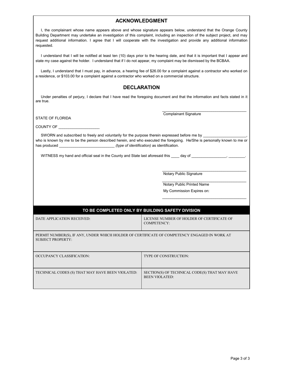 Form 94-1 Complaint Against Contractor / Holder of Certificate of Competency - Orange County, Florida, Page 4