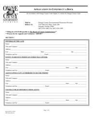 Form EPC-016-2018-01 &quot;Application to Construct a Dock&quot; - Orange County, Florida