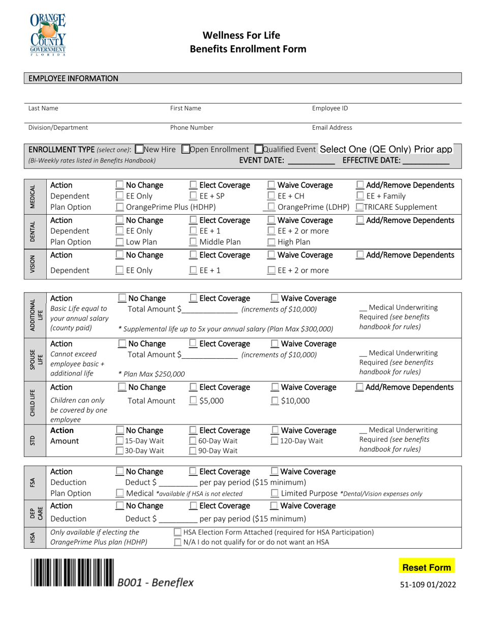 Form 51-109 Wellness for Life Benefits Enrollment Form - Orange County, Florida, Page 6