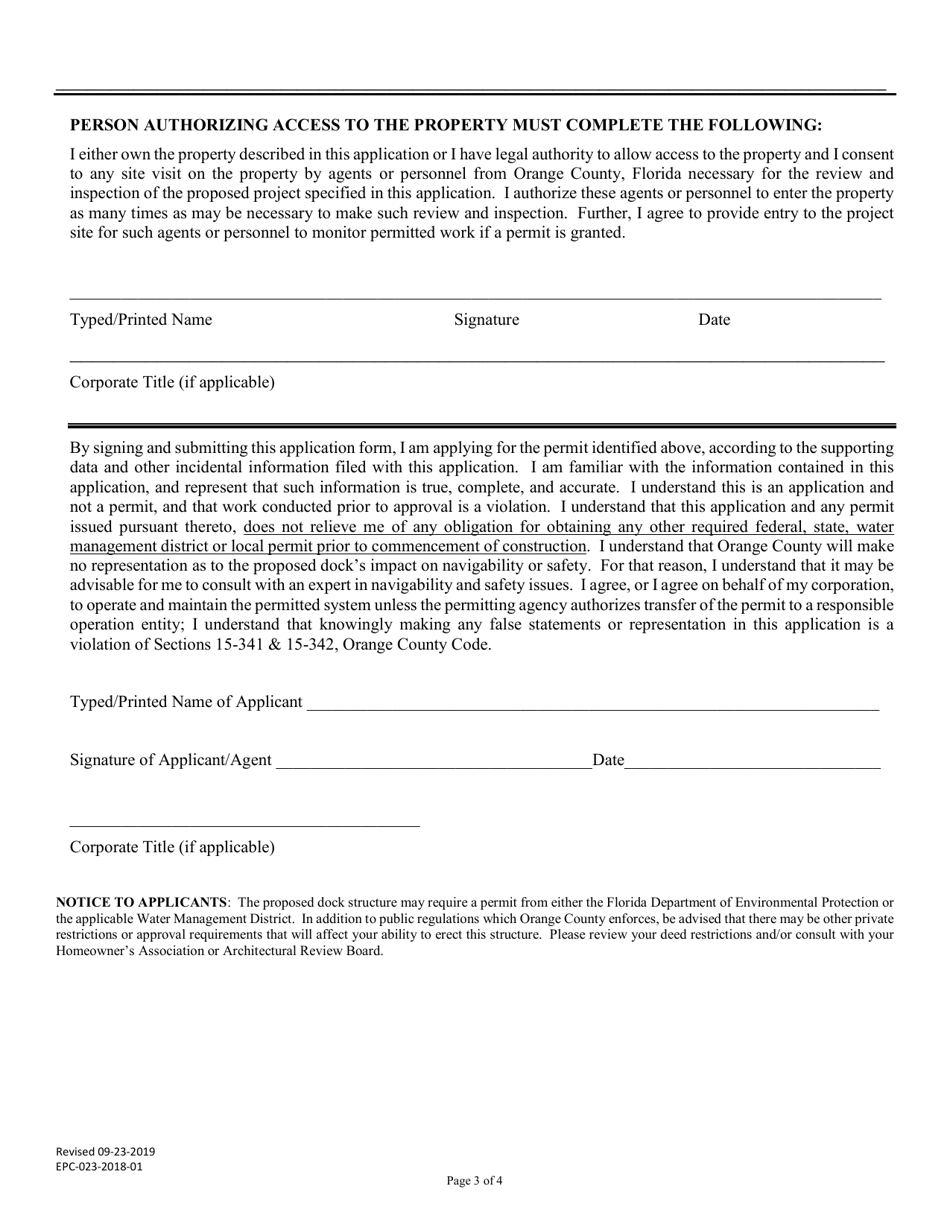 Form EPC-023-2018-01 Repair of an Unpermitted Dock (Grandfathered) - Orange County, Florida, Page 3