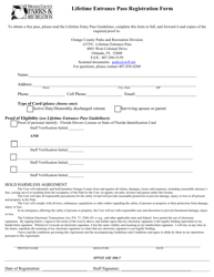 Lifetime Entrance Pass Registration Form - Orange County, Florida, Page 3
