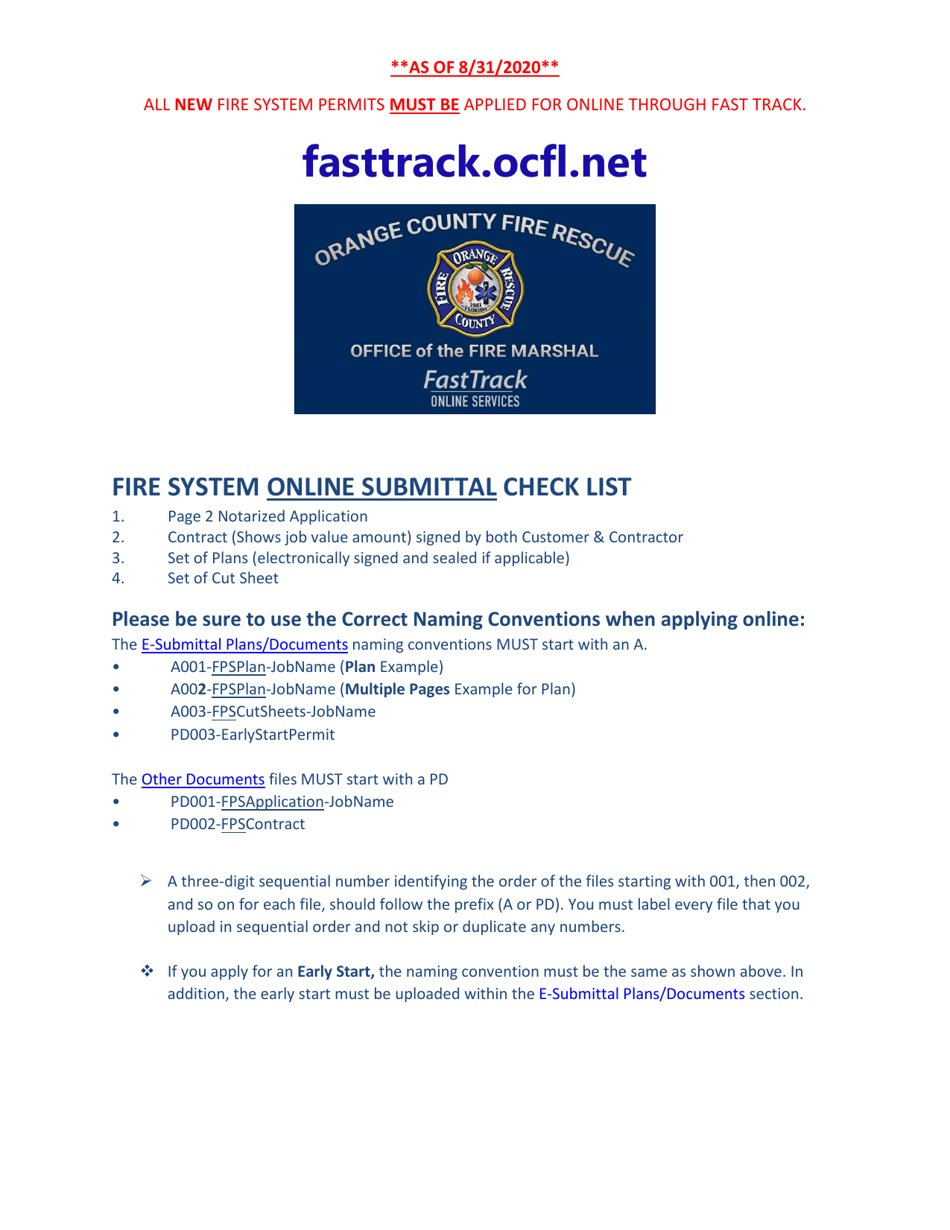 Fire Protection Systems Permit Application - Orange County, Florida, Page 1
