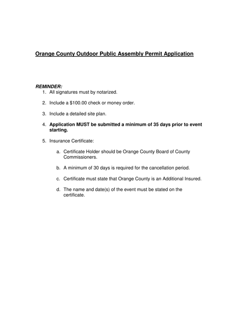 Outdoor Public Assembly Permit Application - Orange County, Florida Download Pdf
