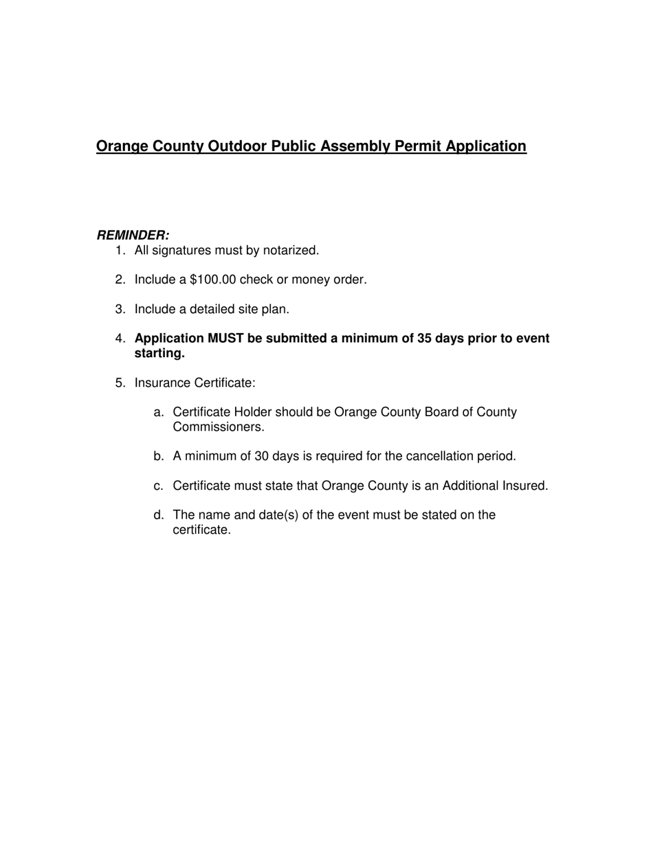 Outdoor Public Assembly Permit Application - Orange County, Florida, Page 1