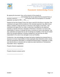 Document preview: Easement Acknowledge Form - Orange County, Florida