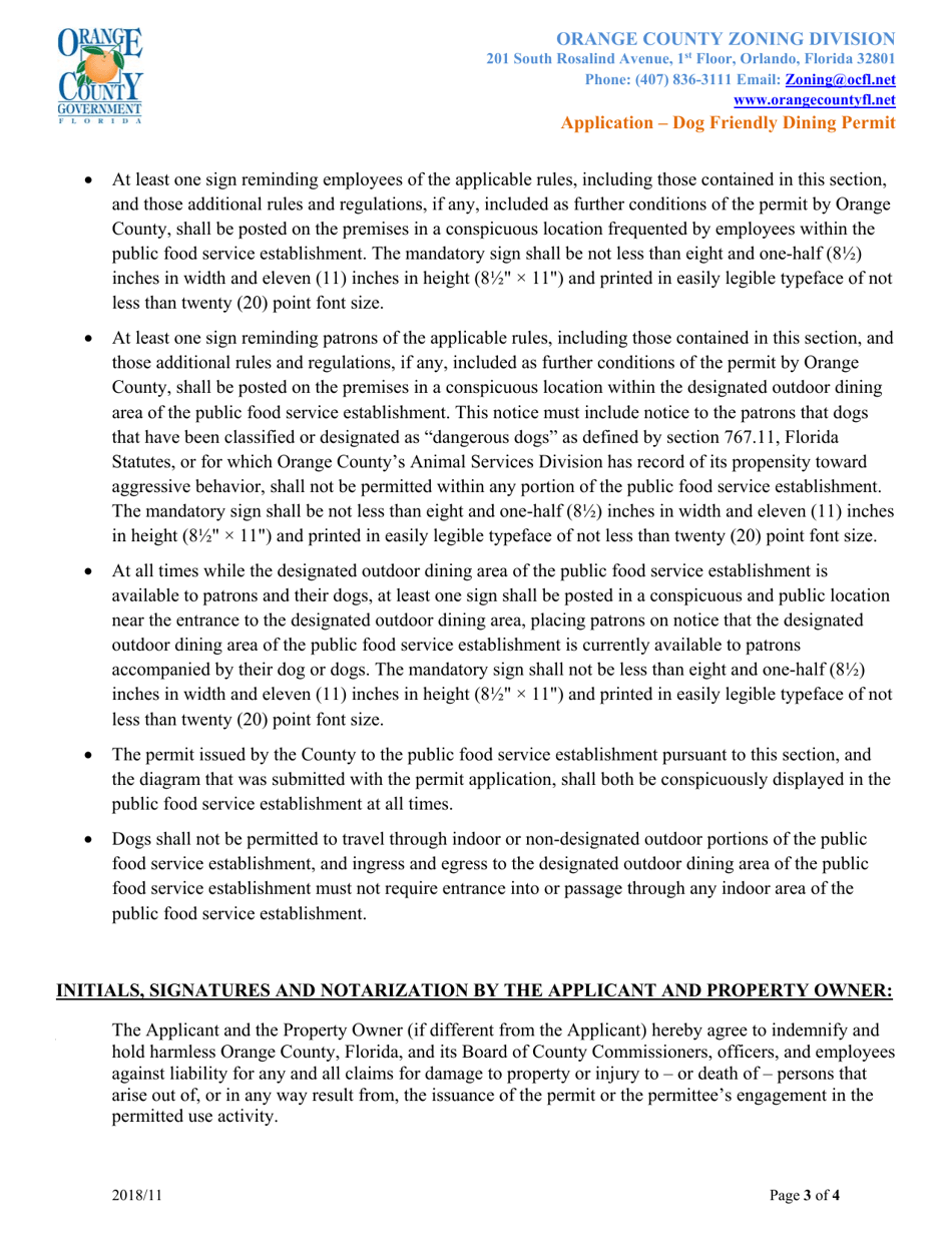Application - Dog Friendly Dining Permit - Orange County, Florida, Page 3