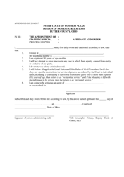 Document preview: Appendix D Affidavit and Order for Standing Process Server - Butler County, Ohio
