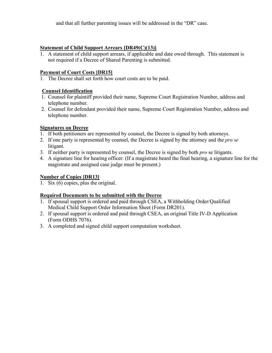 Decree of Dissolution With Children Checklist - Butler County, Ohio, Page 2