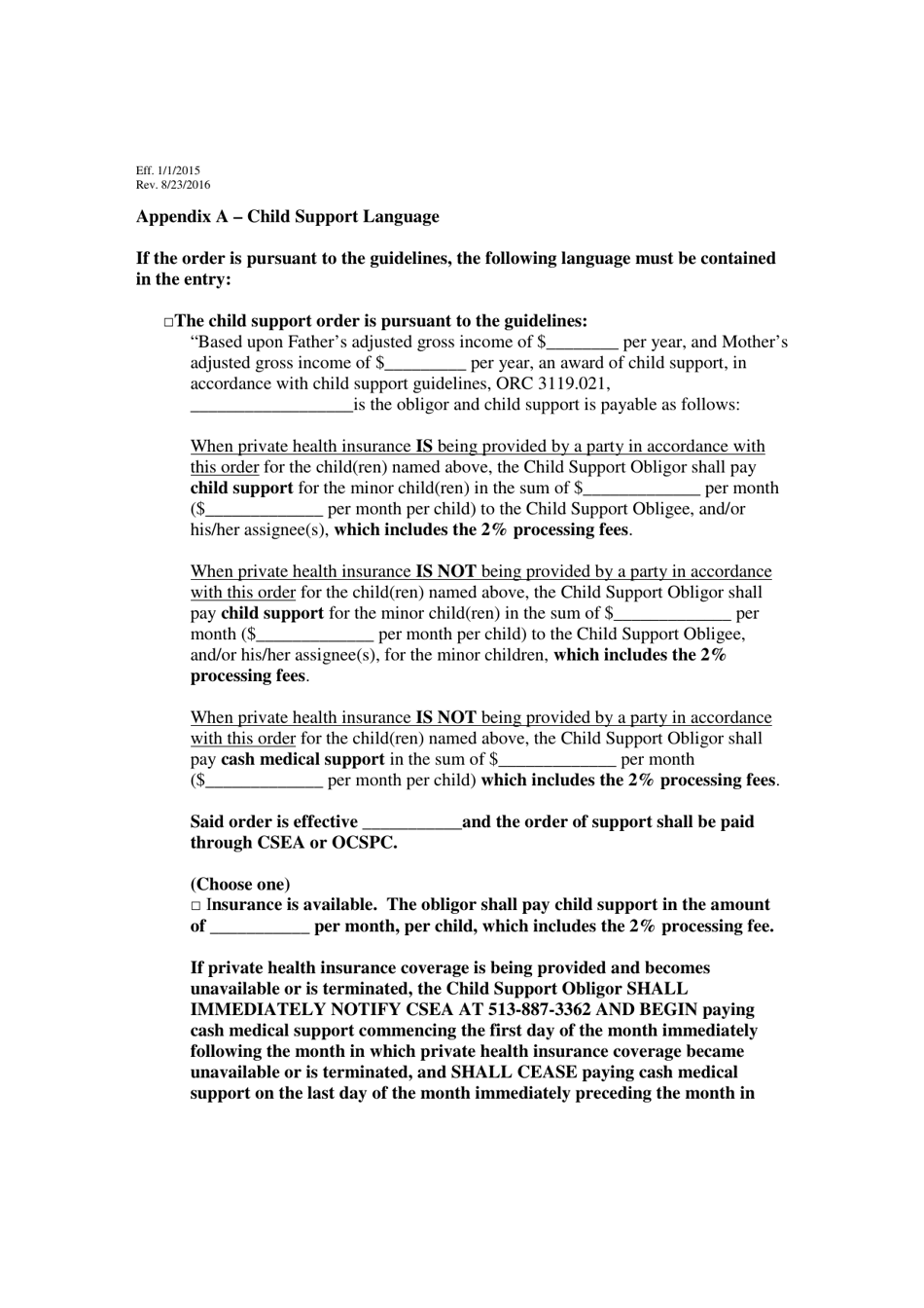 Appendix A Child Support Language - Butler County, Ohio, Page 1