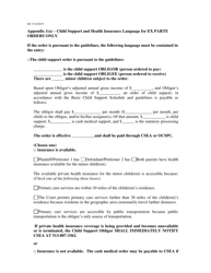 Appendix 1(A) Child Support and Health Insurance Language for Ex Parte Orders Only - Butler County, Ohio
