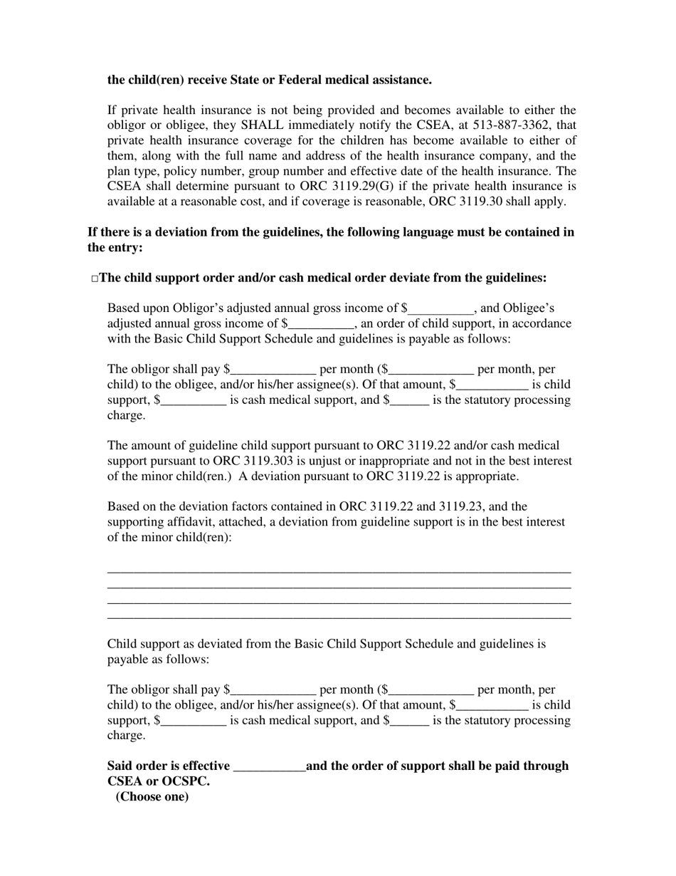 Appendix 1(A) Child Support and Health Insurance Language for Ex Parte Orders Only - Butler County, Ohio, Page 2