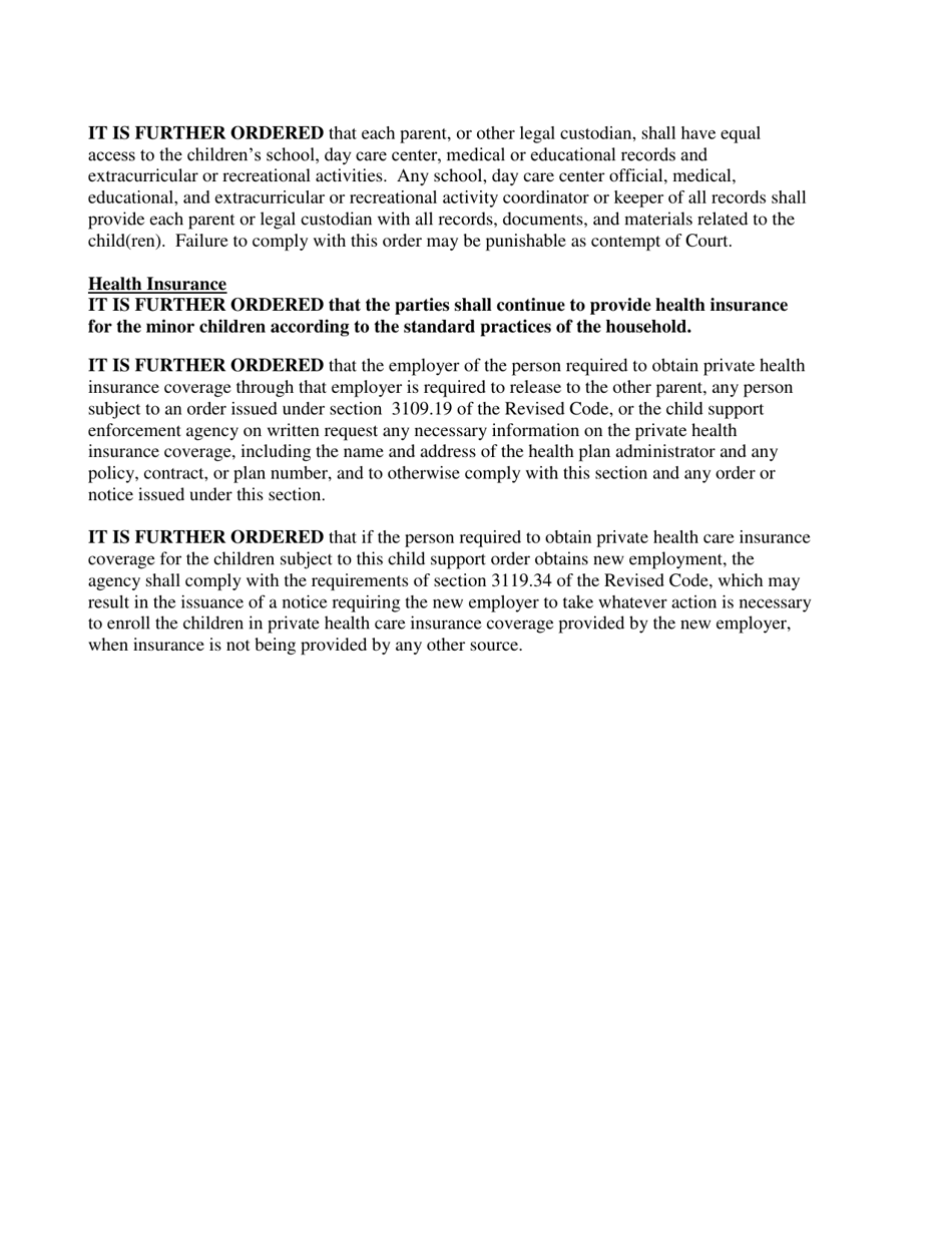 Appendix 1(A) Child Support and Health Insurance Language for Ex Parte Orders Only - Butler County, Ohio, Page 6