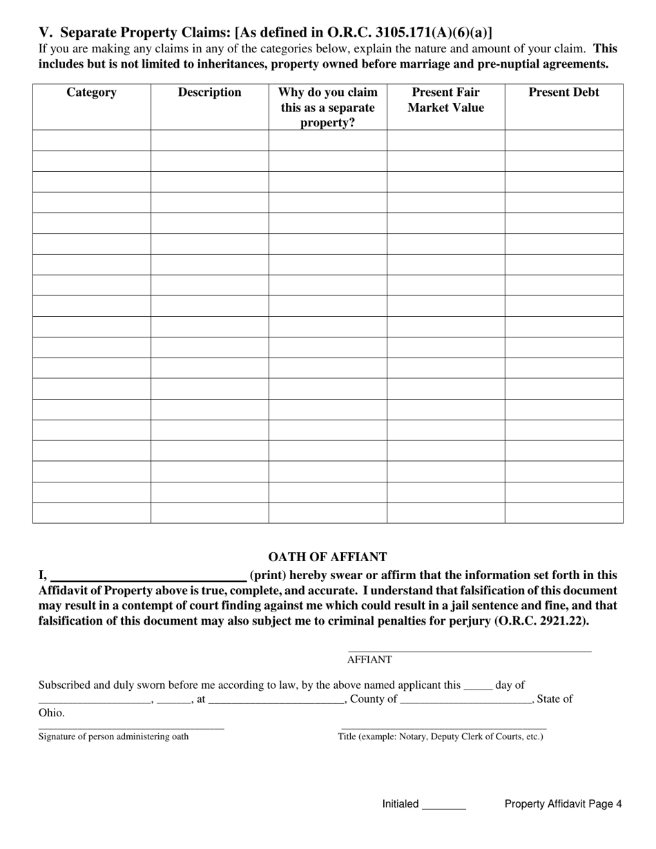 Form DR602B Affidavit of Property - Butler County, Ohio, Page 4