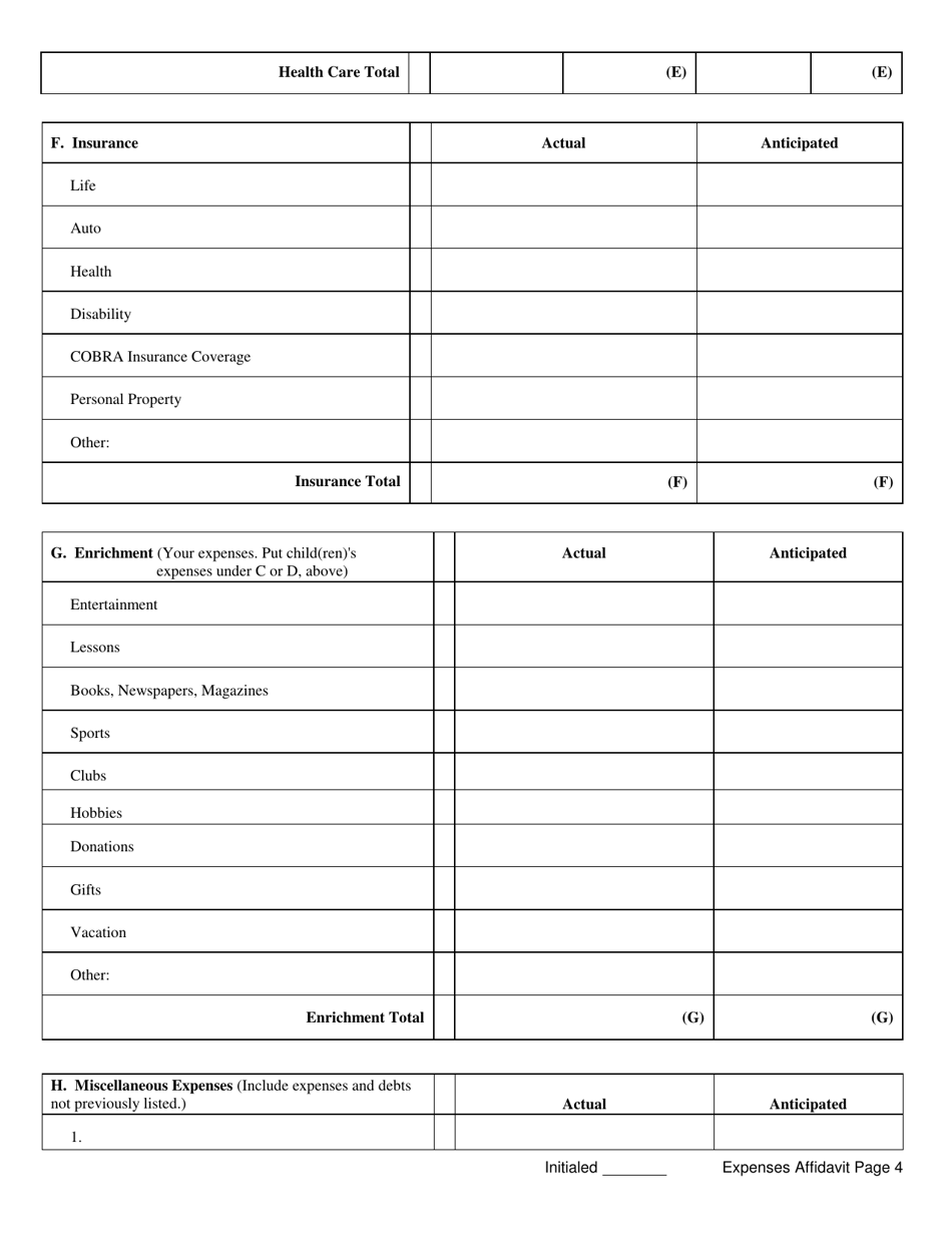 Form DR602C Affidavit of Expenses - Butler County, Ohio, Page 4