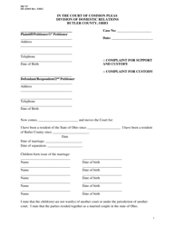 Form DR727 Complaint for Support and Custody - Butler County, Ohio