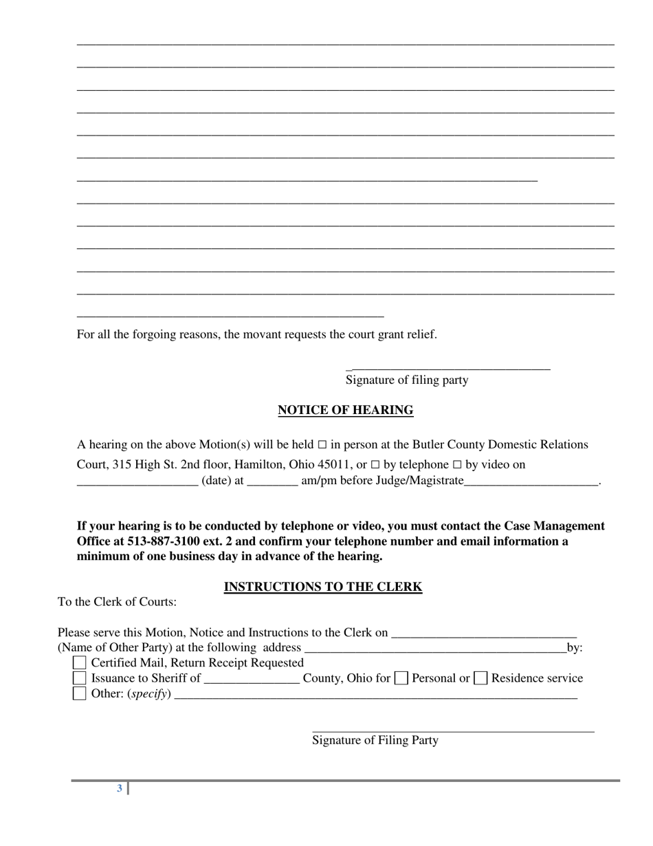 Form DR726 Motion Form - Butler County, Ohio, Page 3