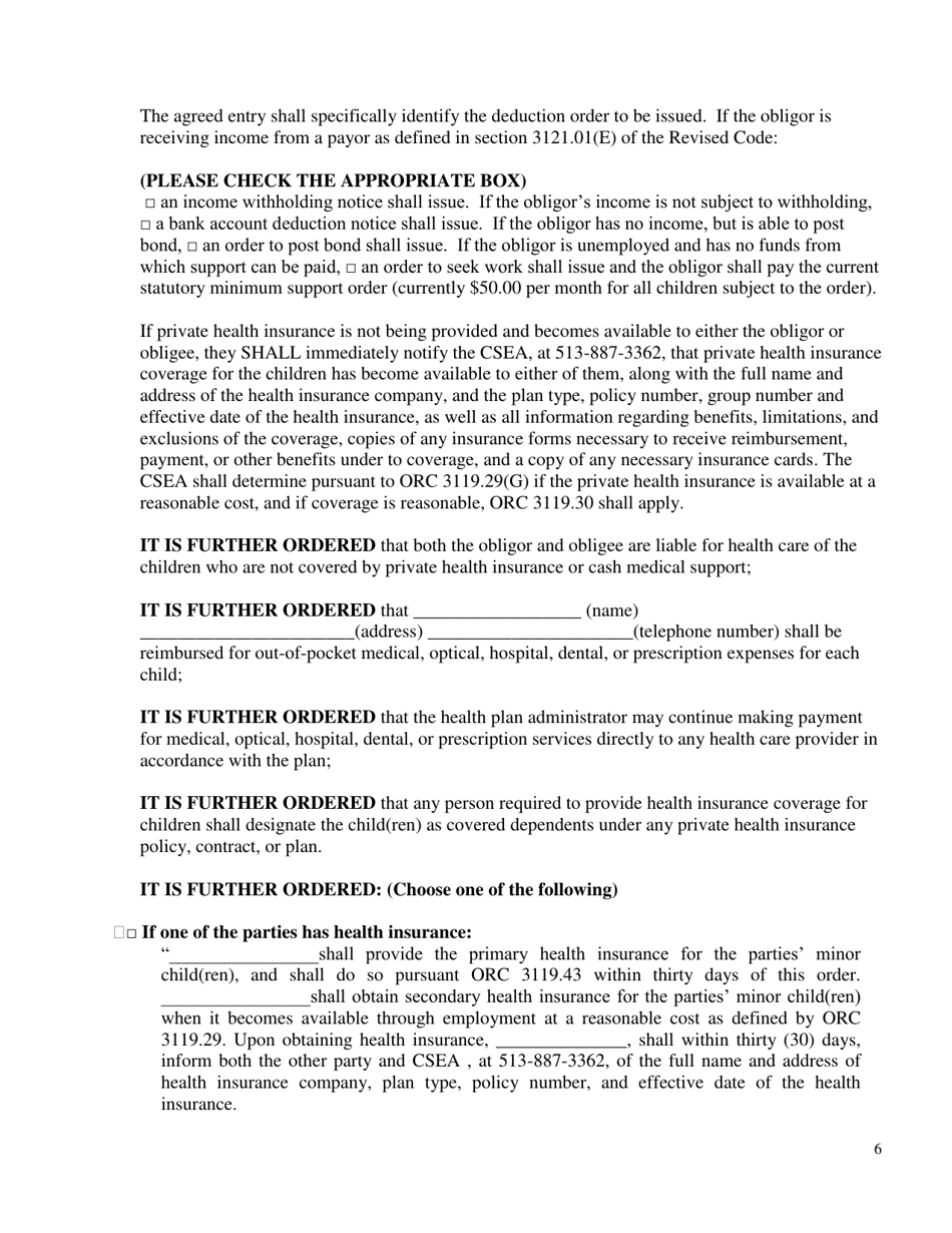 Form DR716 Agreed Entry (No Hearing Required) - Butler County, Ohio, Page 6
