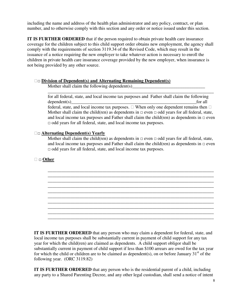 Form DR716 Agreed Entry (No Hearing Required) - Butler County, Ohio, Page 8