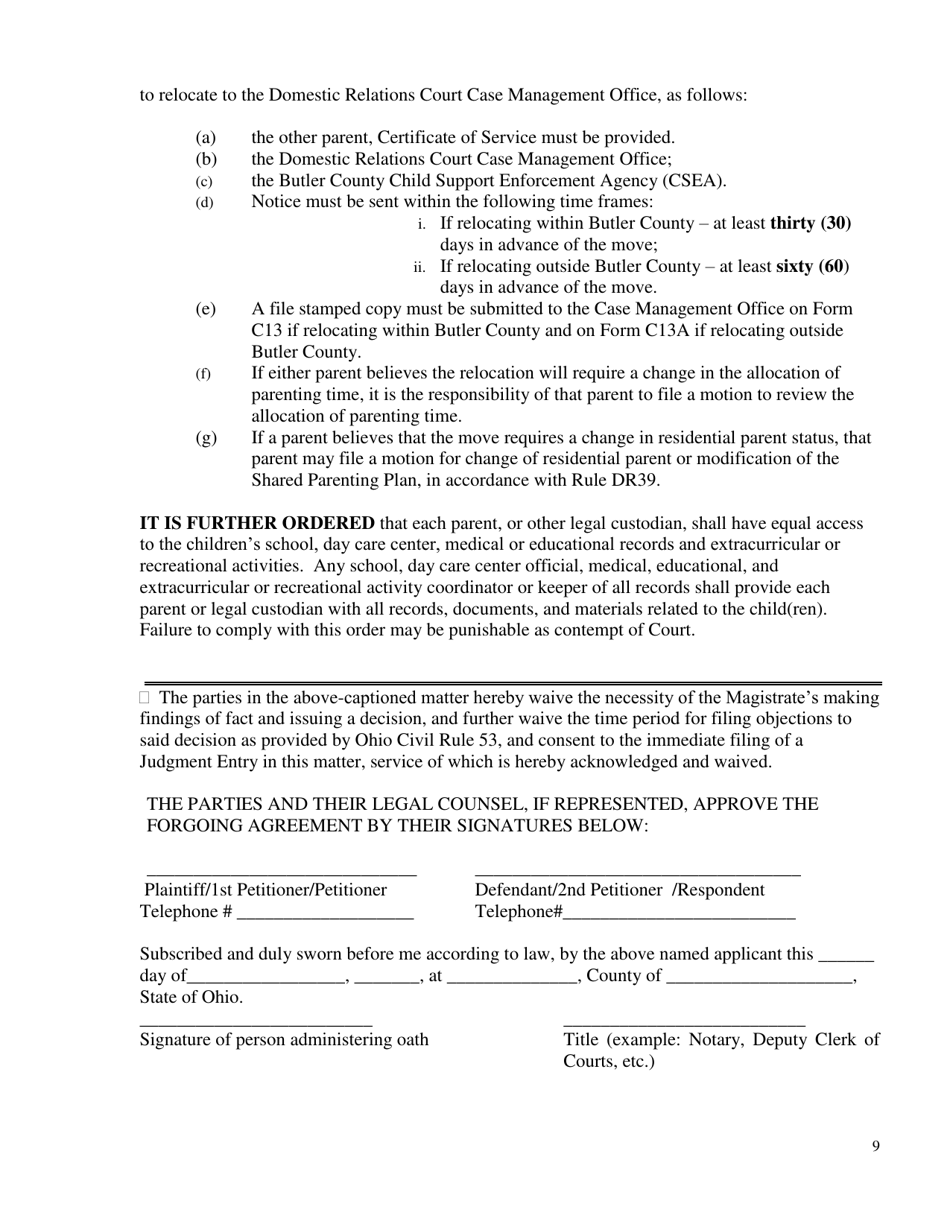 Form DR716 Agreed Entry (No Hearing Required) - Butler County, Ohio, Page 9